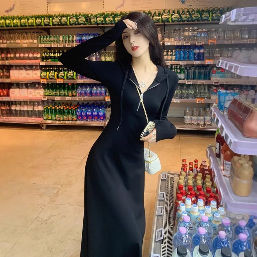 【Nuovo stile】Gonna lunga in stile Hepburn alla francese, nuova collezione autunno inverno 2026, abito maglione con cappuccio da donna, taglie forti, per donne formose.