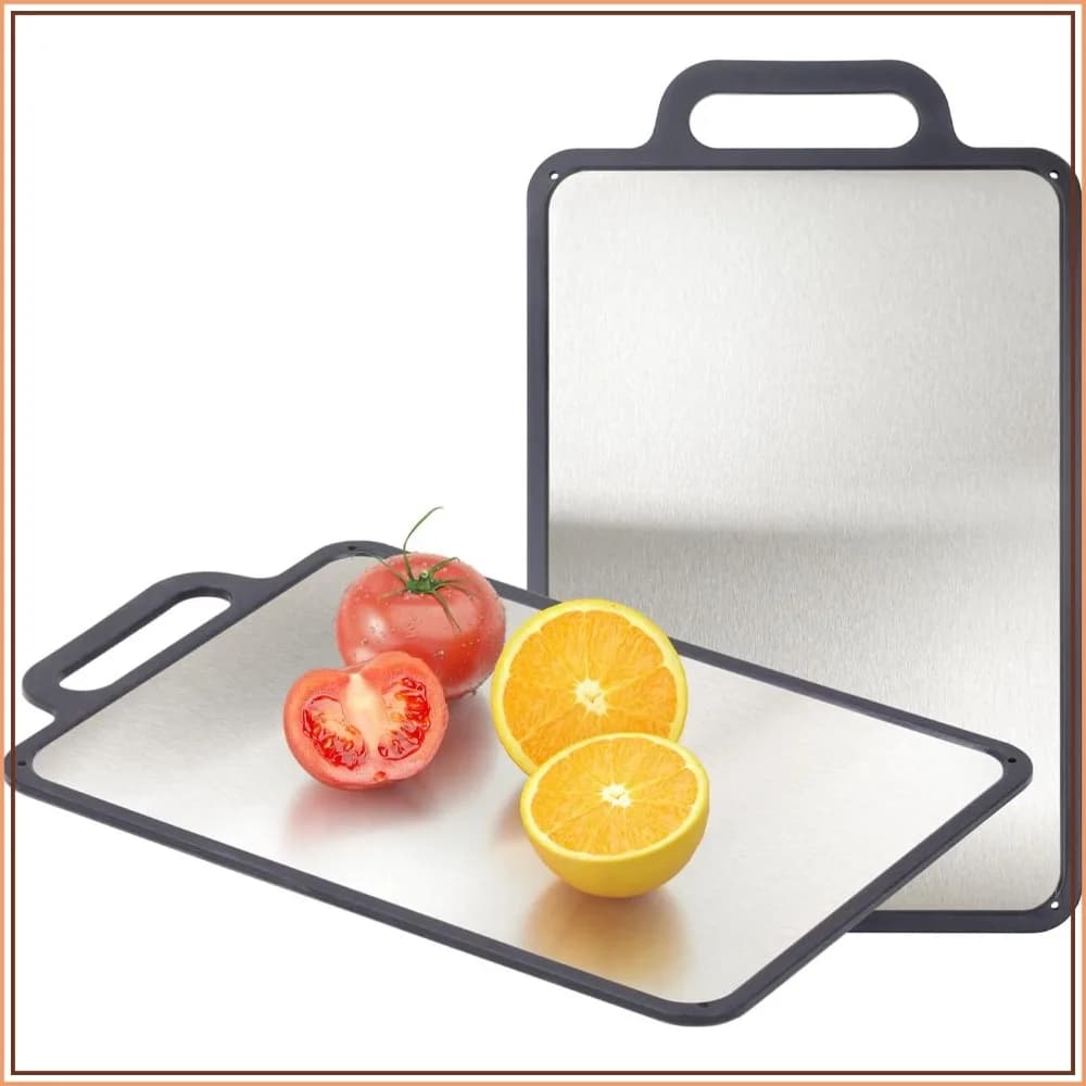 Double-Sided 304 Stainless Steel Cutting Board, Non-Slip with Juice Groove, Dishwasher Safe, 15.3x9.6 Inch for Meat & Veggies
