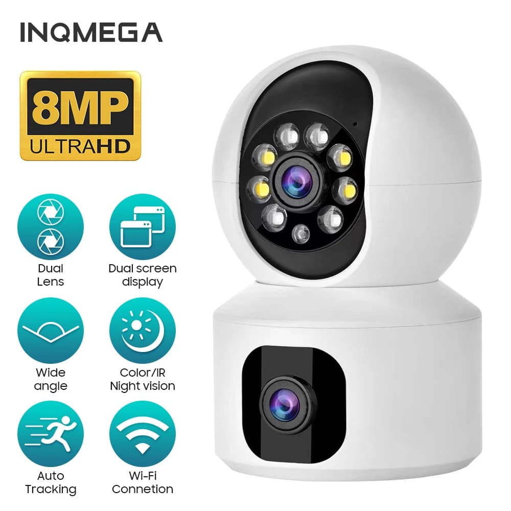 INQMEGA 4K 8MP Smart Wifi Camera Home Security telecamera IP telecamere Wireless sorveglianza schermo a doppia lente Baby Monitor CCTV Video