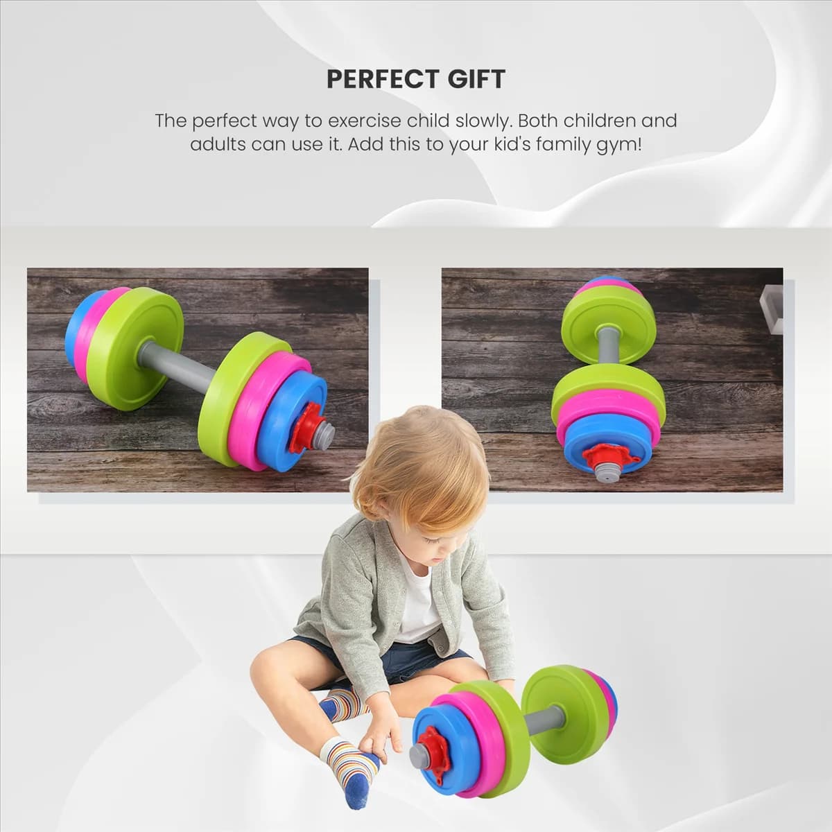 M09K Giocattolo con manubri per bambini Attrezzatura per l'allenamento sensoriale Sollevatore di pesi per bambini Giocattoli per bambini Set di giocattoli con bilanciere Set di giocattoli con manubri