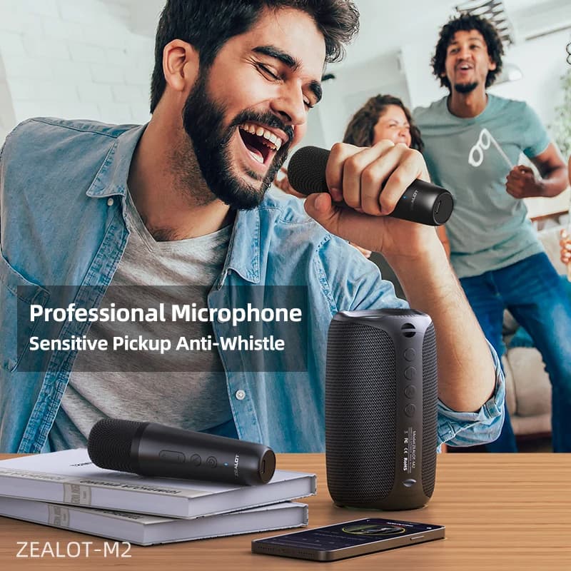 zealot-m2 Karaoke Machine Portable Bluetooth Speaker with 1-2 Wireless Microphone 10H Playtime, IPX5 Waterproof for Outdoor