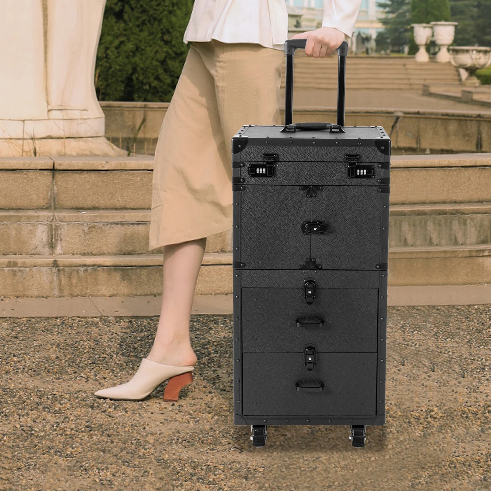 Custodia professionale per treni per trucco con rotelle, custodia per treni cosmetici, bagagli per salone di bellezza, trolley per parrucchiere, valigia da viaggio