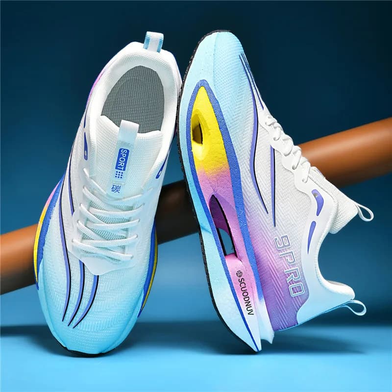 New Women's Running Shoes, Breathable Mesh Surface, Popcorn Ultra-Light Carbon Plate, Fashionable Versatile Sneakers, Men's Casual Sports Shoes, Racing Running Shoes 32-45