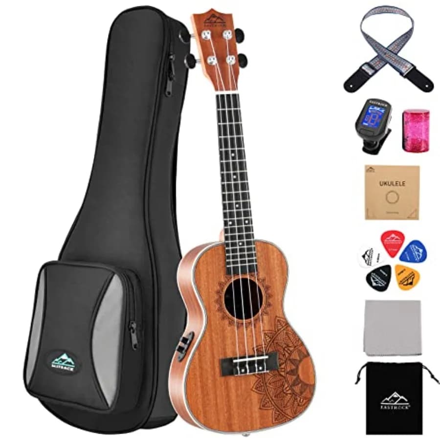 Ukulele da Concerto in Sapele da 23 Pollici con Equalizzatore Integrato, Kit Elettrico per Principianti e Adulti 23-Sapele-EQ