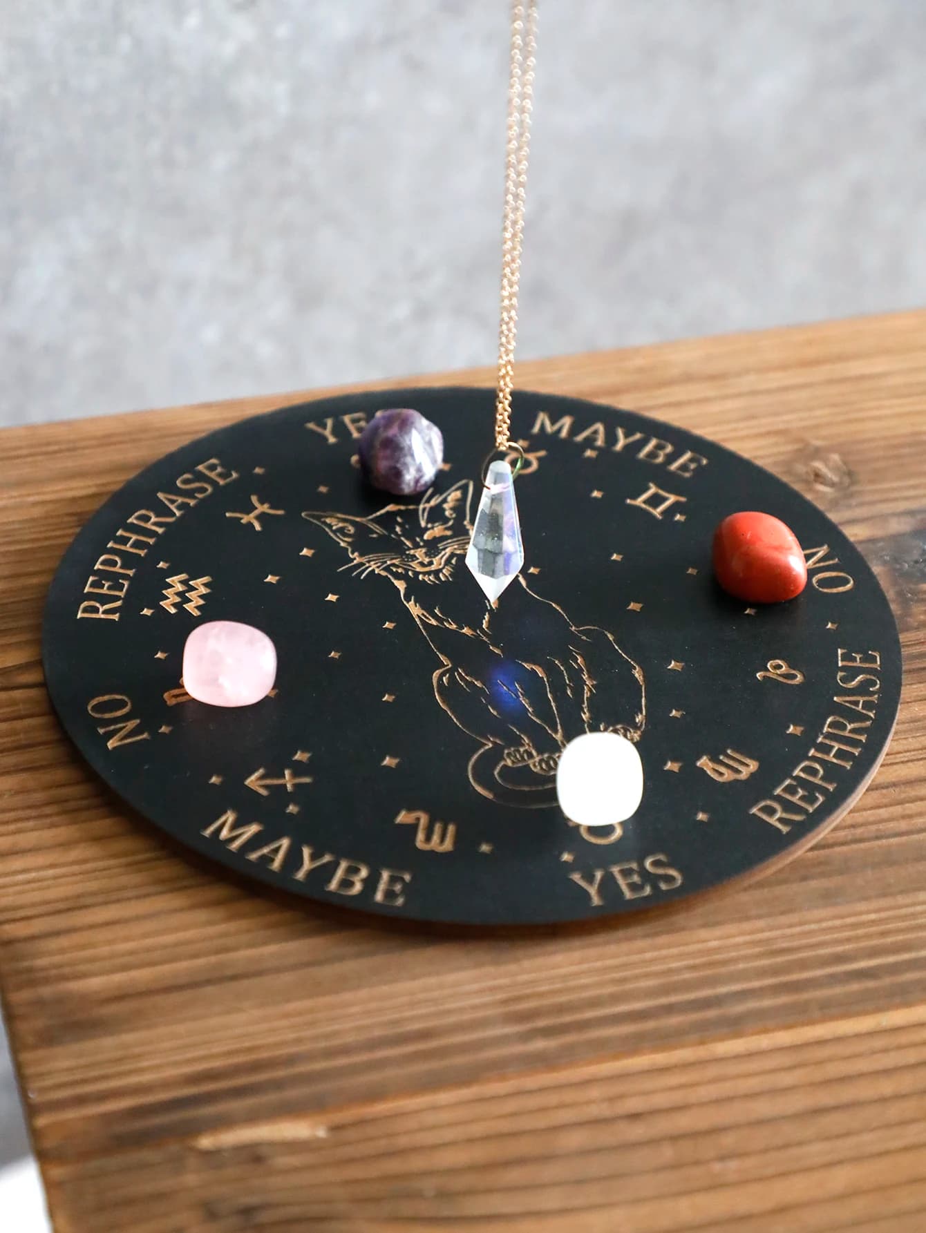 Tabellone da divinazione con tarocchi in legno da 1 pezzo - Tabellone a pendolo con design a forma di gatto da 7,87 pollici per stregoneria, radiestesia e guida spirituale