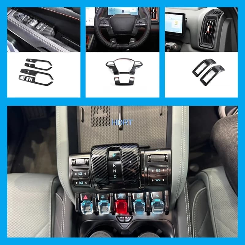 Per BYD Shark 6 2025 + Car Style Finestra del cambio Pannello di controllo Anteriore Posteriore Air Vent Uscita Volante Interno in fibra di carbonio