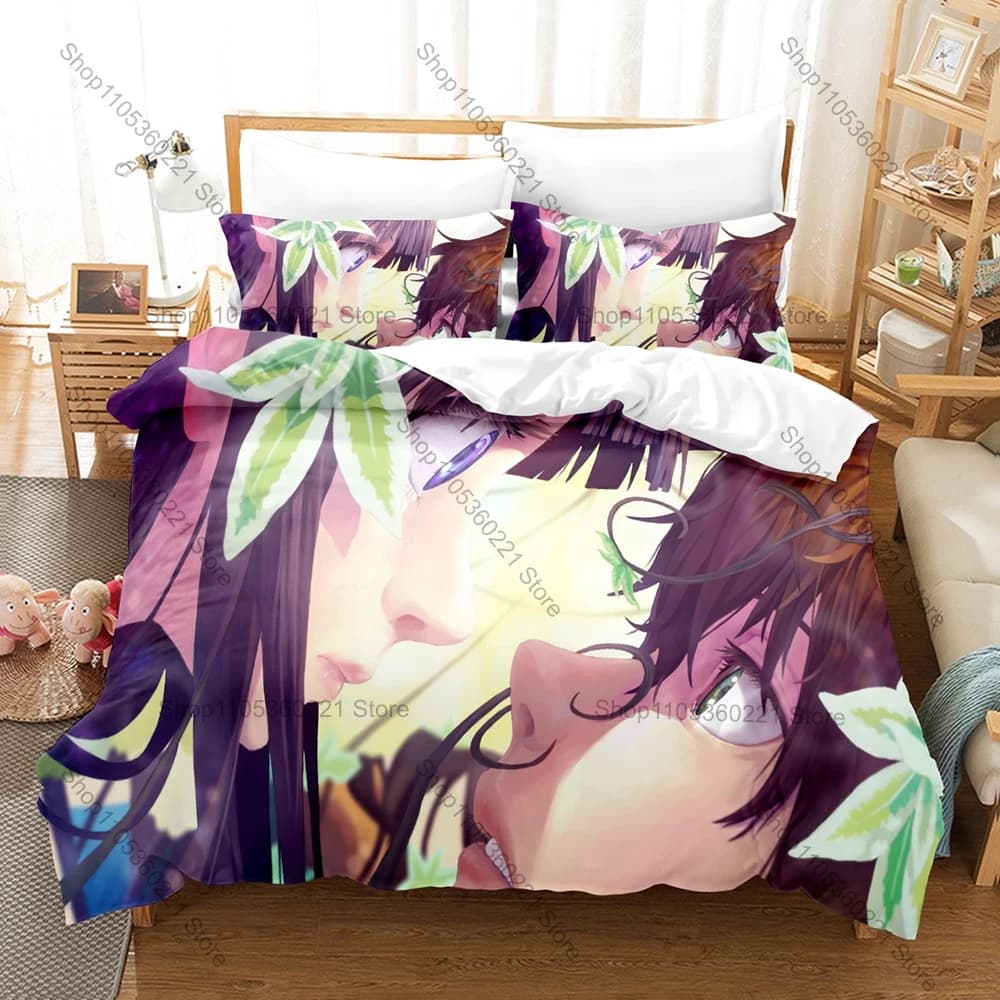 Cool Hyouka Bedding Set Duvet Cover + 2 Pillowcases Chitanda Eru Oreki Houtarou School Mystery Anime Bedroom Decor Kawaii Cute G