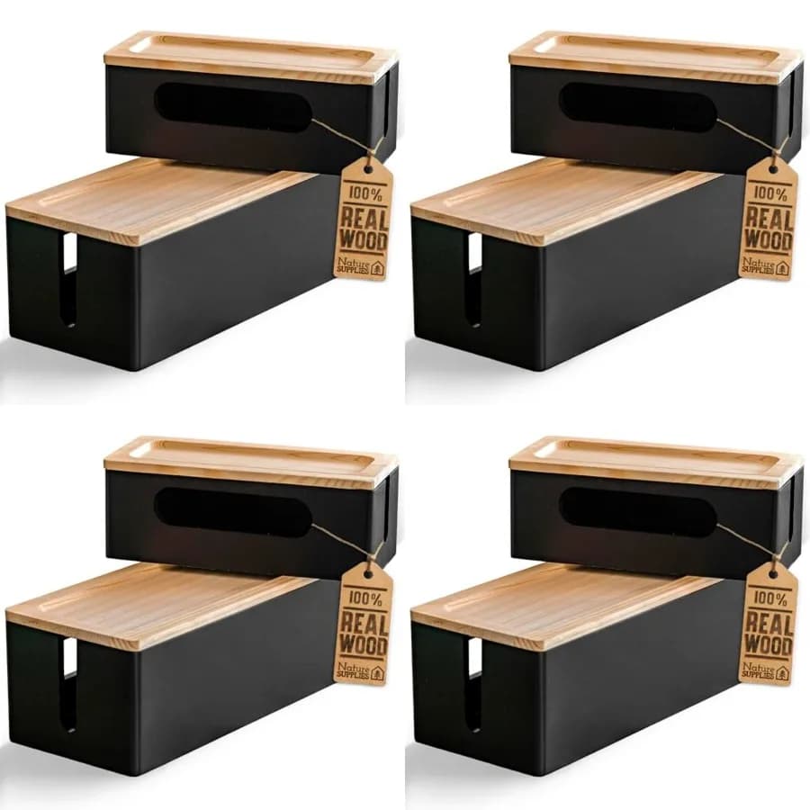 Scatola porta cavi in legno, grande supporto portaoggetti per scrivania, TV, computer, hub USB