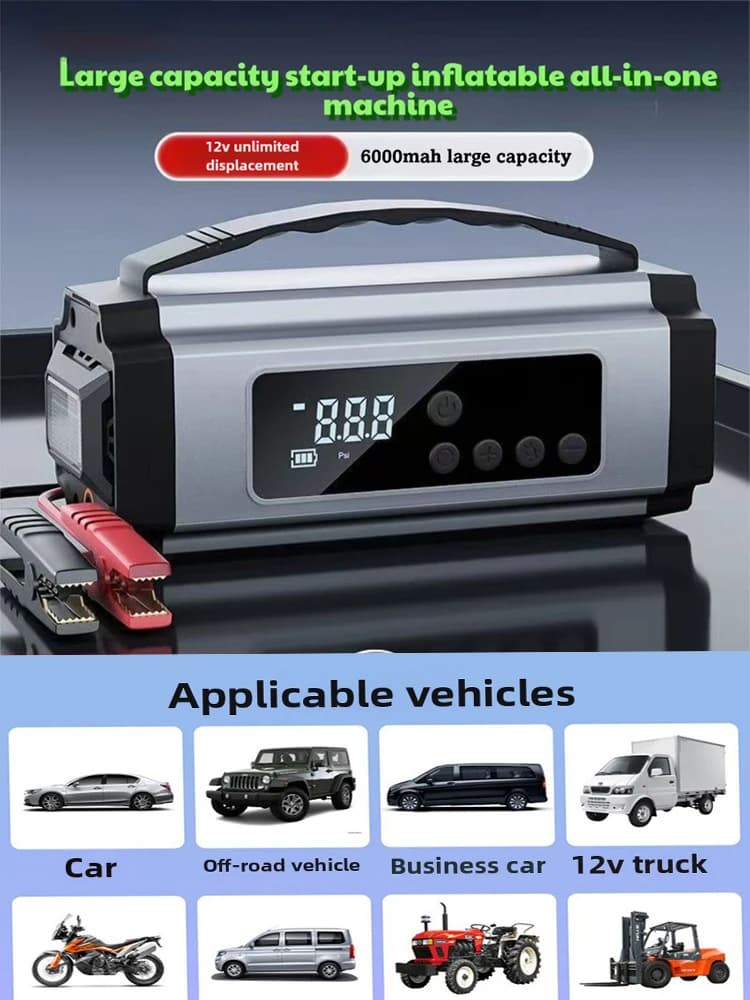 Avviatore di emergenza 9 in 1 1200A con compressore d'aria Avviatore di emergenza per batteria per auto portatile 150PSI 4L gas 3,5L diesel, auto con scatola di emergenza 12V