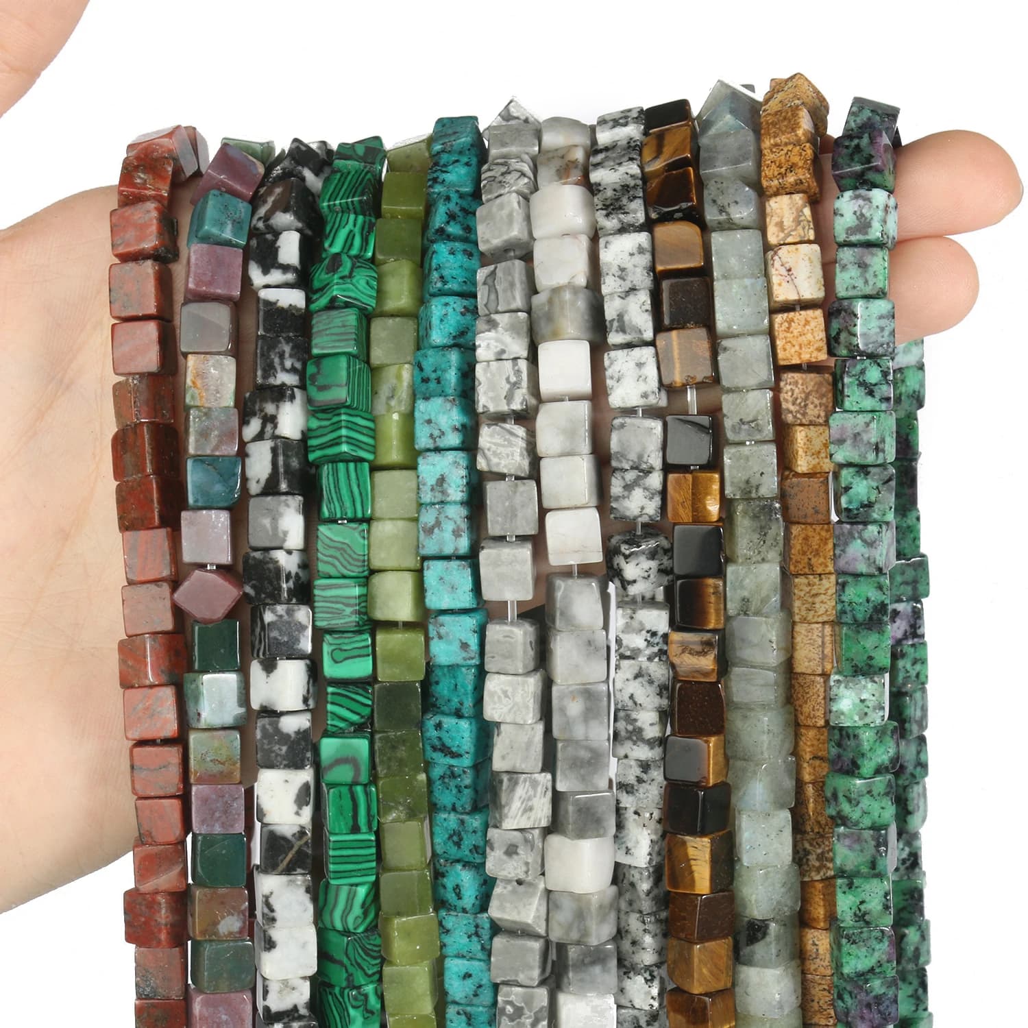 4 6 8mm Perline quadrate naturali Diaspro Opale Giada Quarzo rosa Cristallo Cubo sciolto Perline di pietra per creazione di gioielli Bracciale fai da te 15 pollici
