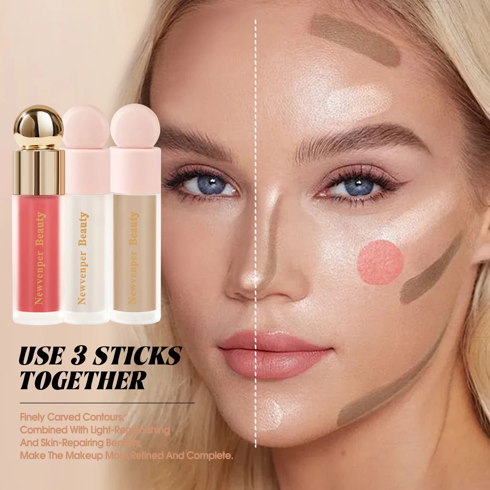 Evidenziatore liquido + fard + set stick per viso e corpo setoso bagliore naturale luminizzatore liquido ombretto rosa opaco trucco viso