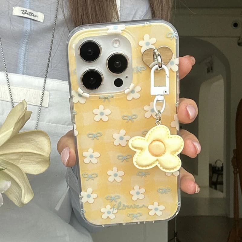 Cute Yellow Flower Pattern Phone Case For iPhone 17 Pro Max 16 15 14 13 12 11 Pro X XR XS 7 8 Plus With 3D Flower Back Cover