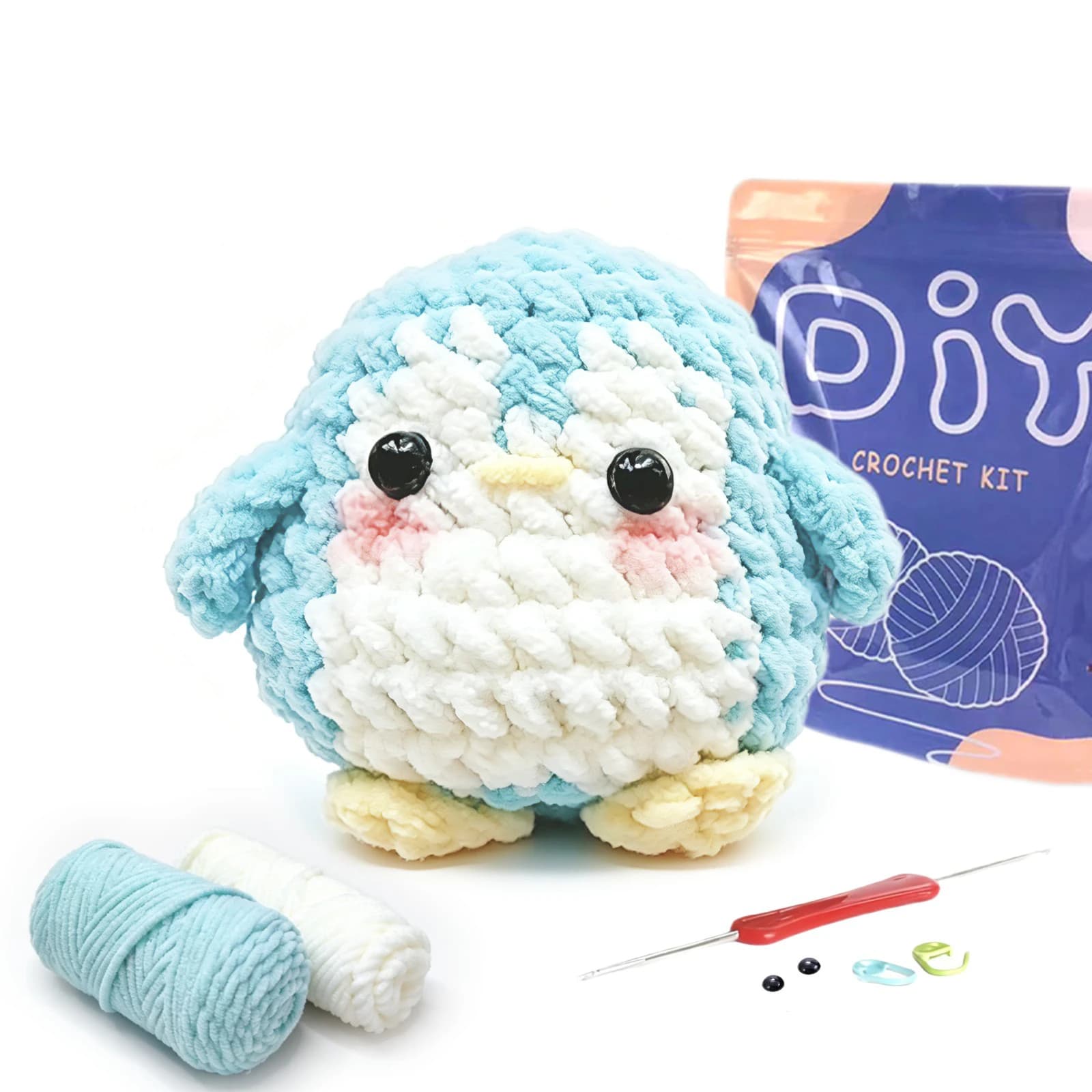 Blue Penguin Crochet Kit for Beginners - Easy Learn Starter Amigurumi Knitting Kit and Yarn Craft