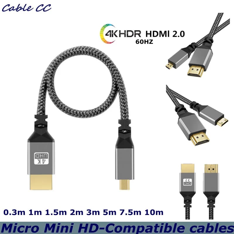 Extension cable from 1-10 m 4K 60HZ TPU Micro TO HDMI compatible with camera, PS3/4/5, projector, TV Box, laptop