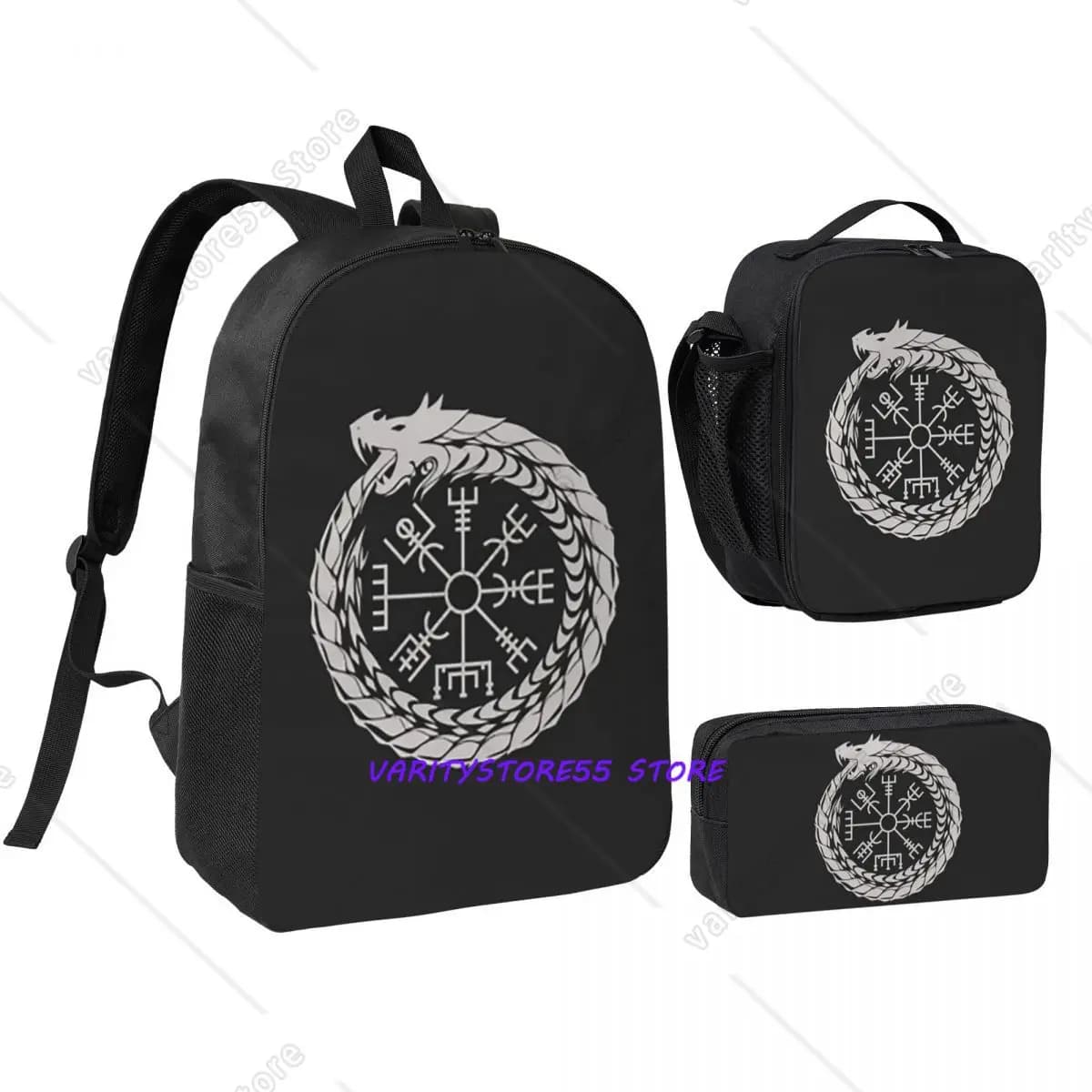 Zaino Viking Runes per ragazzi e ragazze, borsa per libri, borsa da scuola, borse a tracolla, 3 pezzi, borsa termica per il pranzo, astuccio per matite