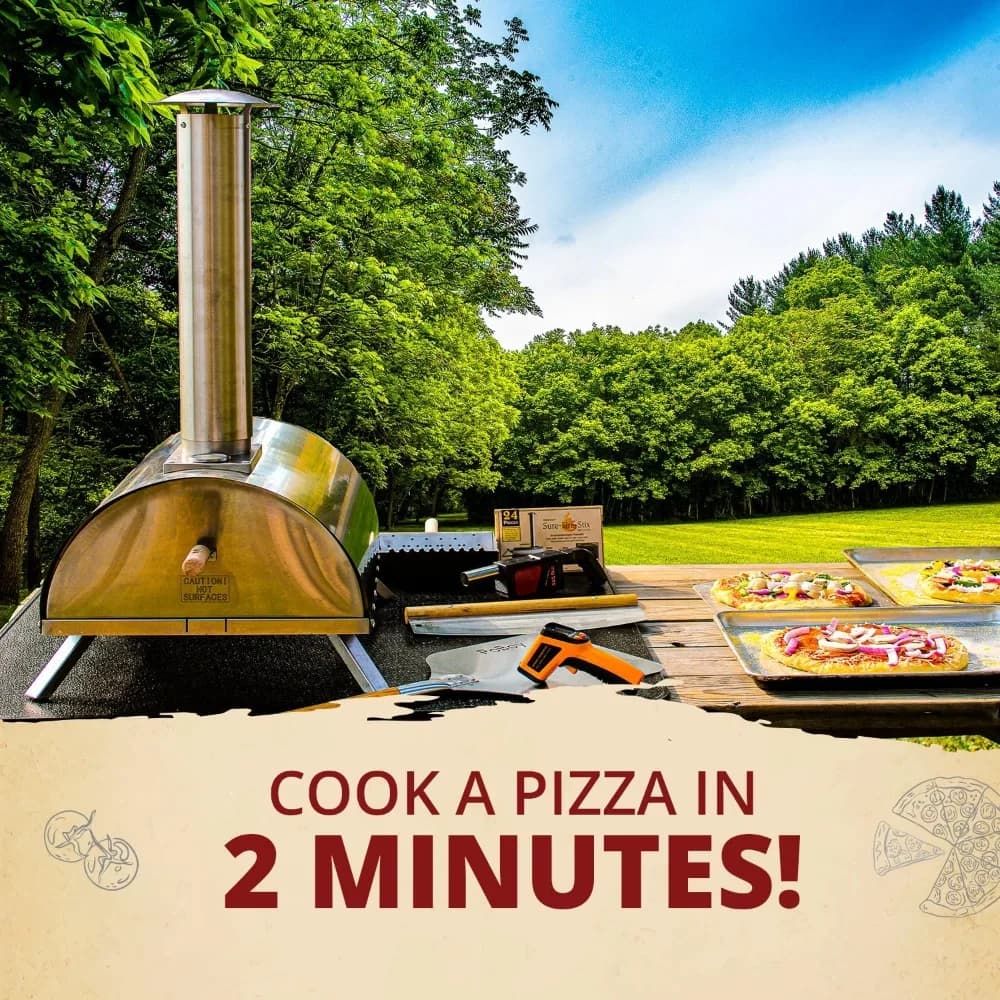 Forno per Pizza Portatile a Legna per Esterni con Pala per Pizza da 13 Pollici, Soffiatore e Termometro
