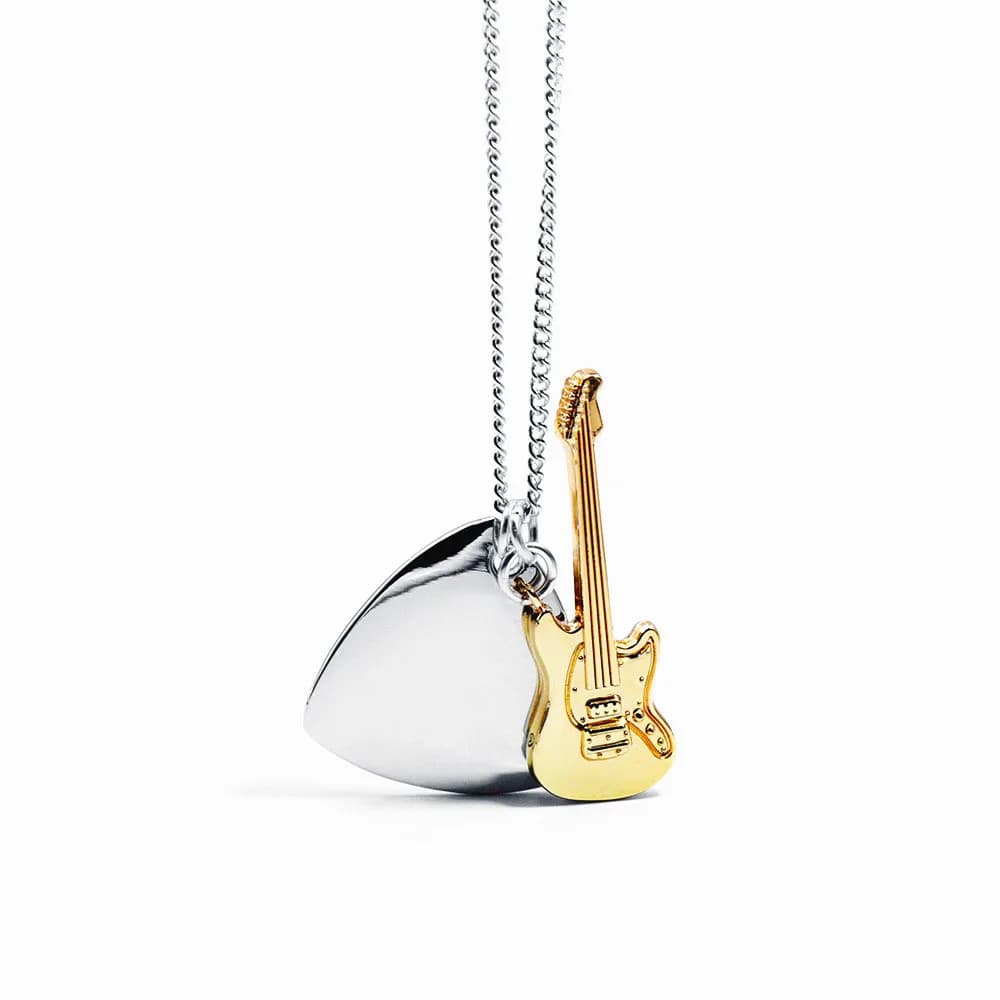 Collana con ciondolo per chitarra e plettro per uomo donna Gioielli per musicisti a bilanciere in acciaio inossidabile di grado chirurgico ipoallergenico