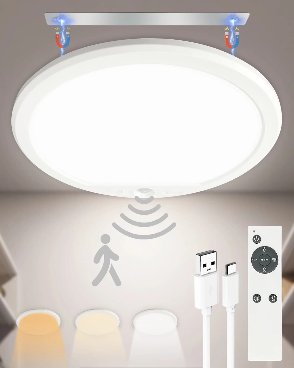 USB Rechargeable Battery 7000mAh Household Ceiling Light Led Lamp Living Room Bedroom Corridor Human Body Induction Lighting