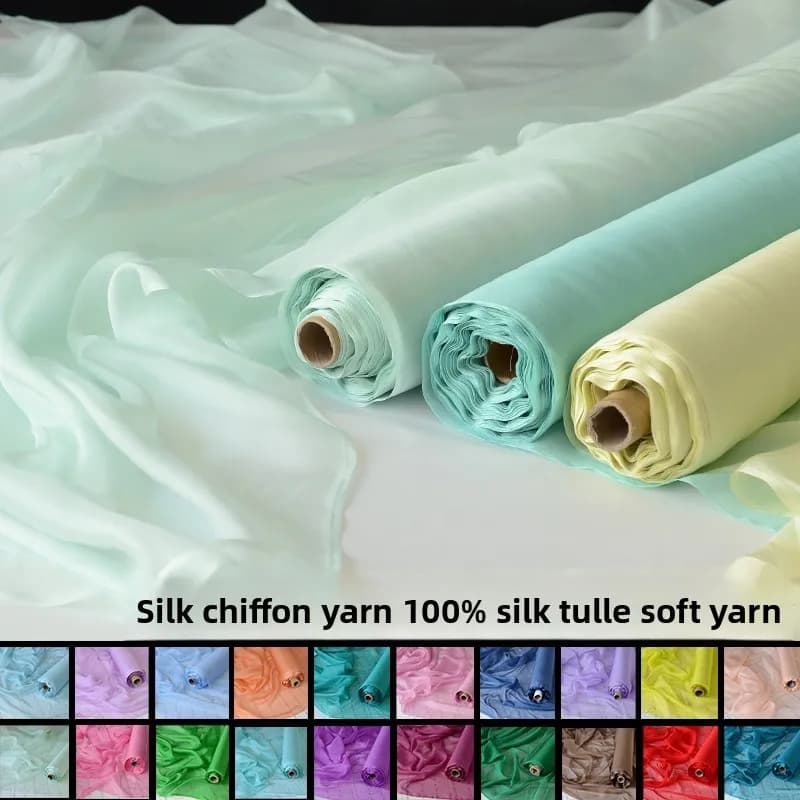 Solid Color Mulberry Silk Chiffon Fabric for DIY Sewing Handmade Dress Shirt Scarf Clothing Fashion Material Cloth By The Meter