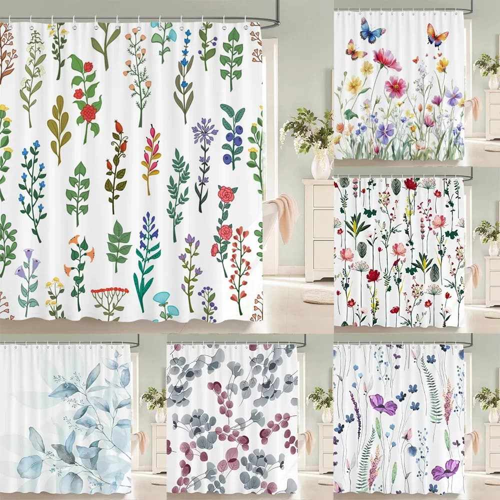 Tenda da doccia con fiori eleganti 180x180 cm Tenda da doccia stampata floreale Tenda da bagno in poliestere Arredamento bagno Lavabile con ganci