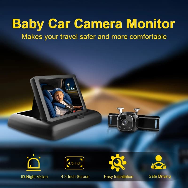 Baby monitor per auto portatile Display HD da 4,3 pollici Sedile di sicurezza per bambini Specchio per auto per bambini Vista notturna