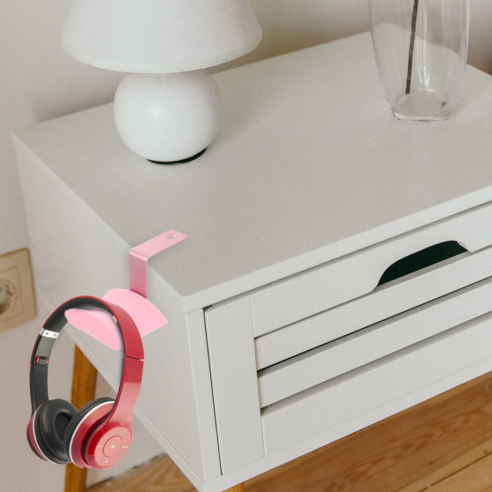 Supporto per cuffie in lega di alluminio con base in silicone, facile da installare, supporto per cuffie con fissaggio a nastro o gancio a vite per scrivania