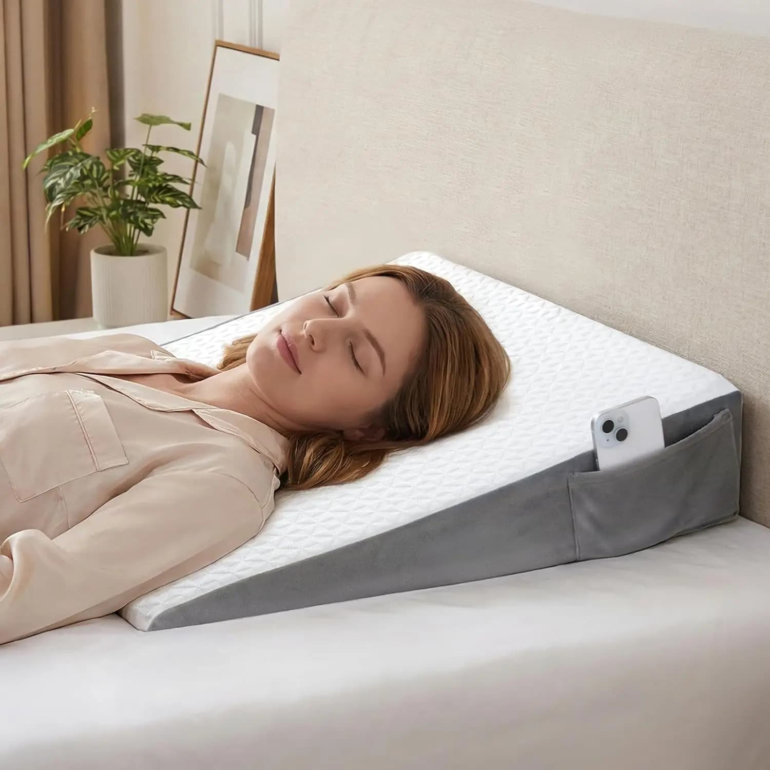 Cuscino a cuneo triangolare 24x24x5.5 pollici per apnea notturna, reflux acido e supporto lombare - Cuscino triangolare con tasche e fodera lavabile