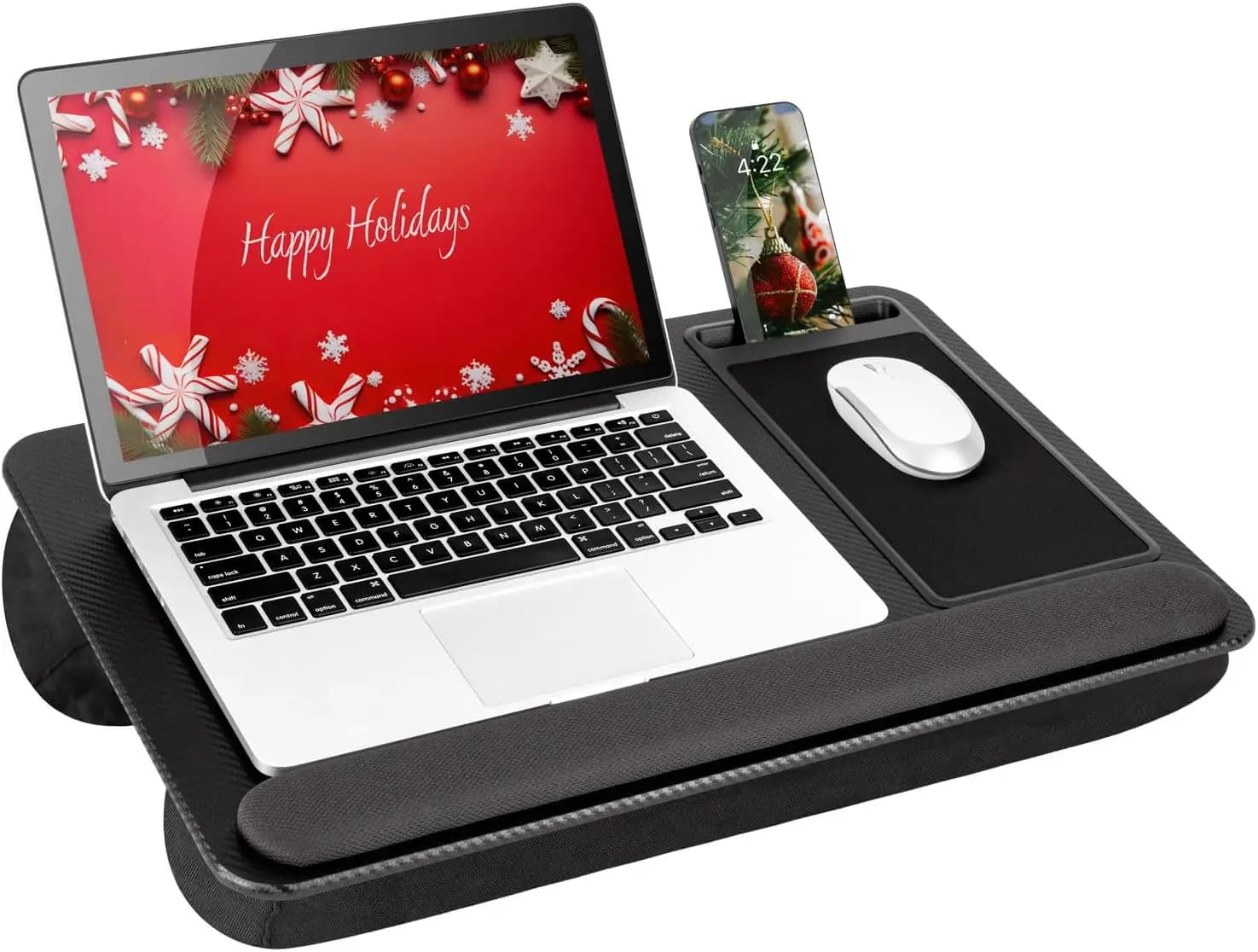 Scrivania ergonomica con poggiapolsi, tappetino per mouse e supporto per telefono per laptop da 15,6" - Nero Carbonio