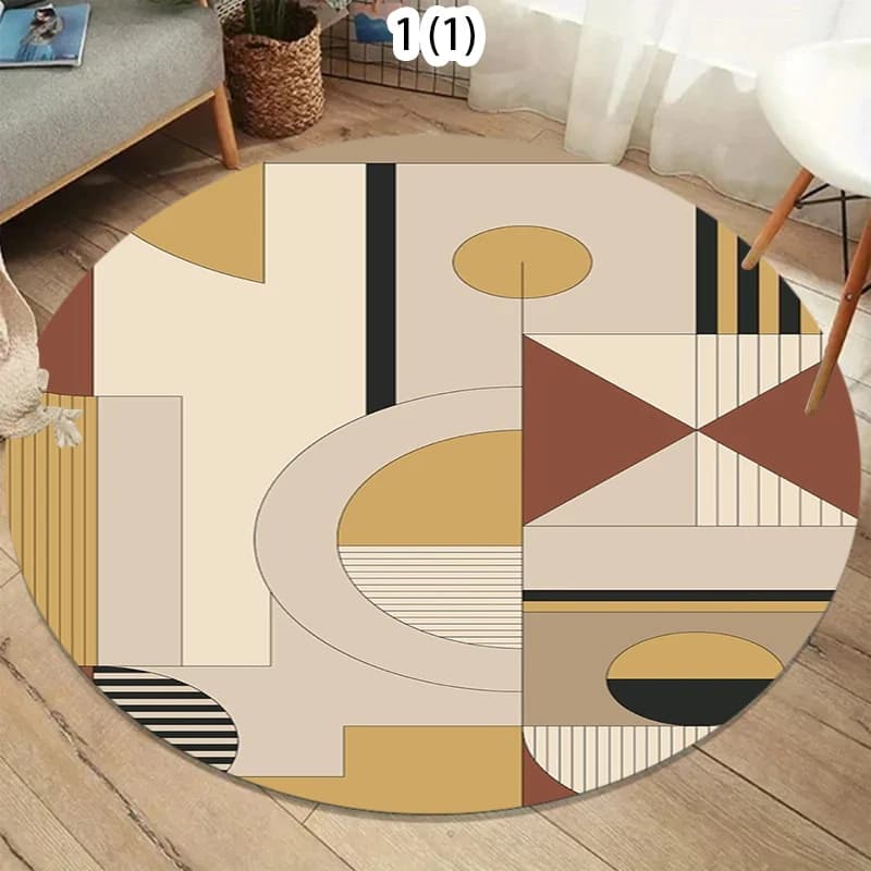 Tappeto Rotondo con Motivo Geometrico Astratto Moderno, Morbido Tappetino Antiscivolo, Arte Astratta, Decorazione per Casa e Soggiorno