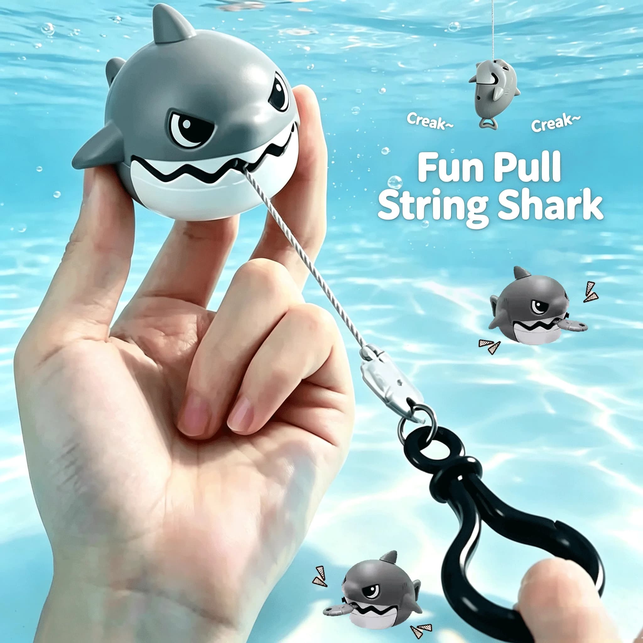 Fun Pull String Nibbling Shark Fidget Keychain Auto Retractable Rope Creak Sound Stress Relief Toy Cute Shark Pendant Decor Gift