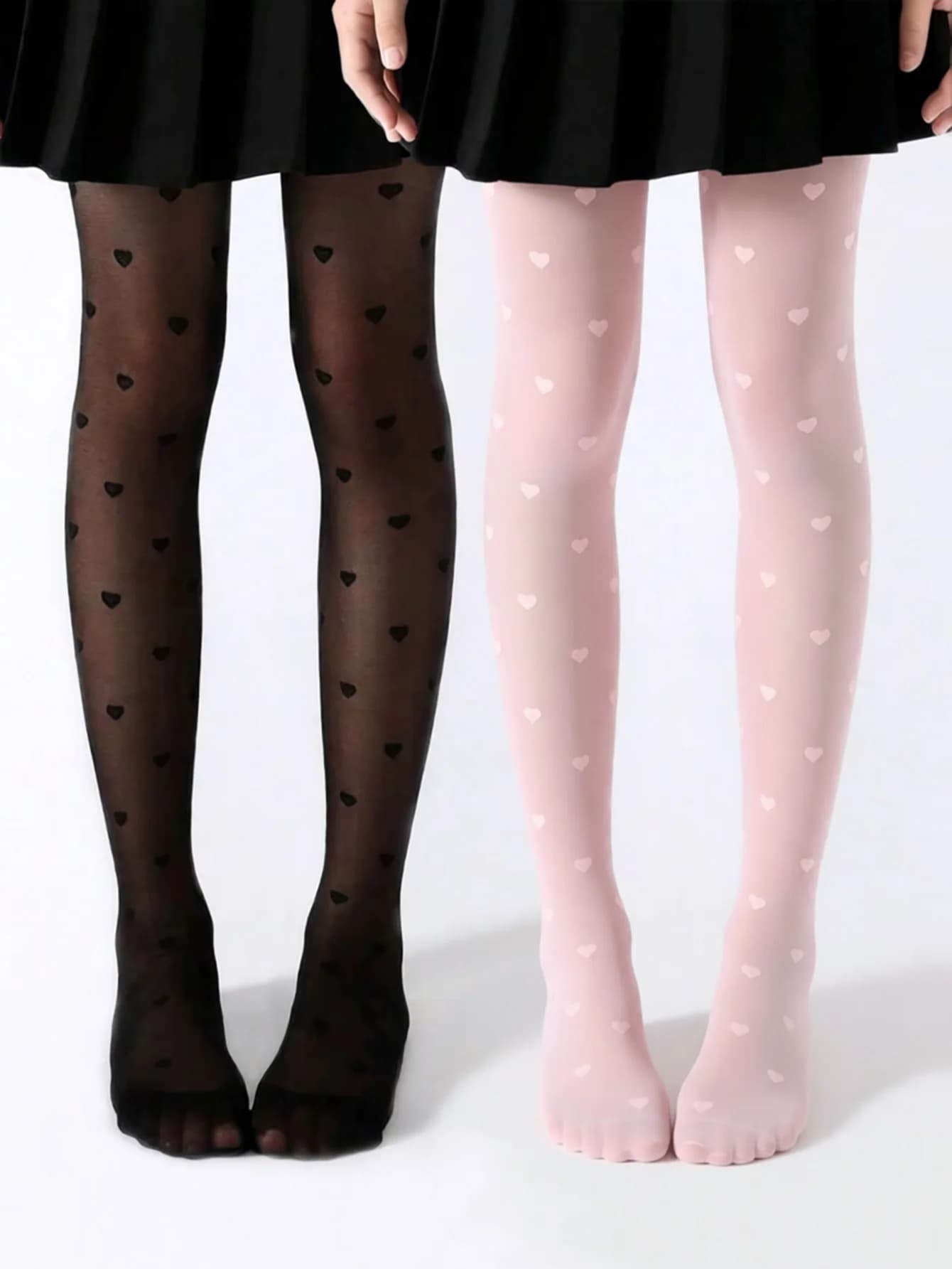 2 pairs of tight tight tights for children, thin summer socks with love heart for girls, black leggings, pink, soft stockings for small princesses