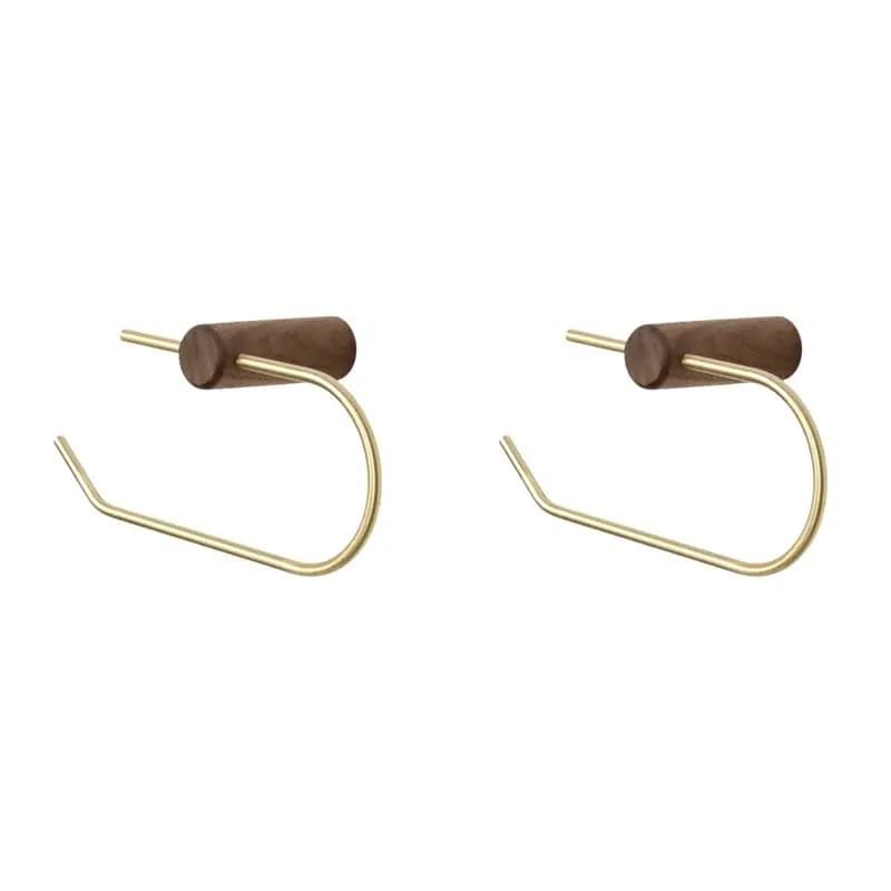 【PRICE-DROP!】2X Porta fazzoletti in legno Porta carta igienica in ottone Porta carta igienica Porta carta in rotolo Supporto per rack Noce nera e oro