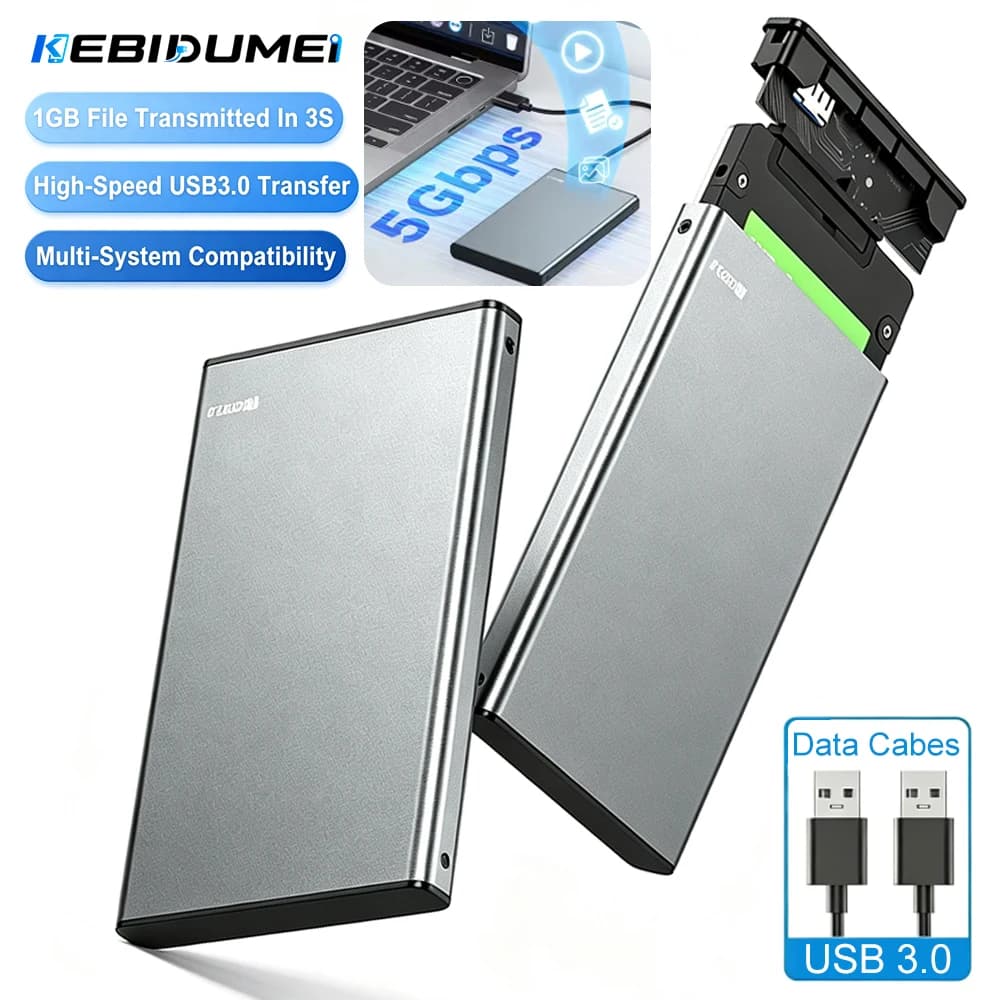 KEBIDUMEI USB 3.0 Type C HDD Enclosure 2.5 Inch SATA SSD External Hard Drive Case 5Gbps Aluminum Alloy Harddisk Box Tool Free
