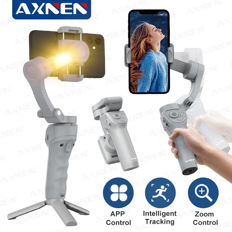 3 axis portable cardanic stabilizer for smartphone, for iPhone Cellular Record Video Vlog Phone Anti-shake with Filling Light