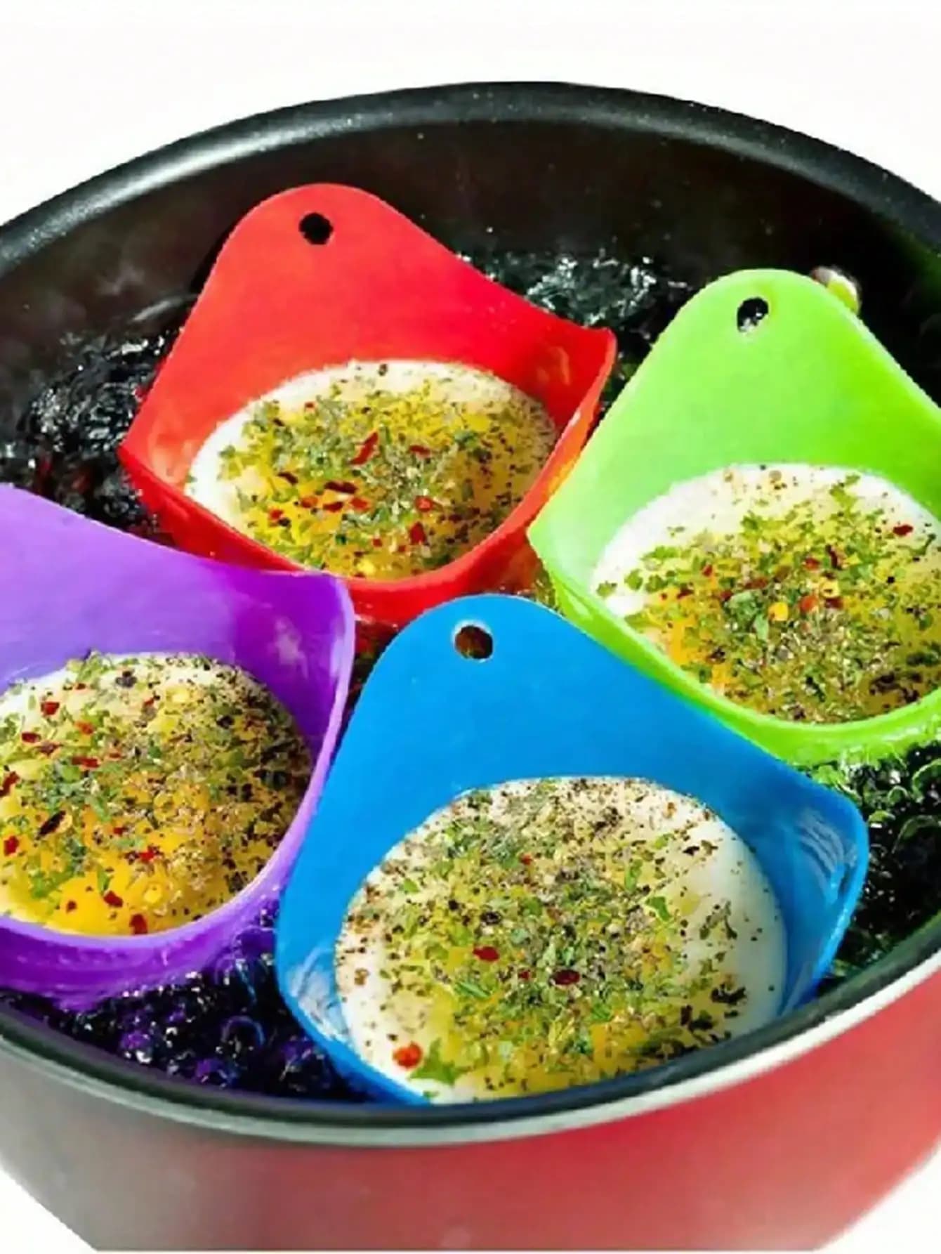 4 pezzi in colori casuali tazza per stampo per caldaia per uova, bracconi per uova in silicone, tazze per uova in camicia per friggitrice ad aria per microonde cottura delle uova da piano cottura
