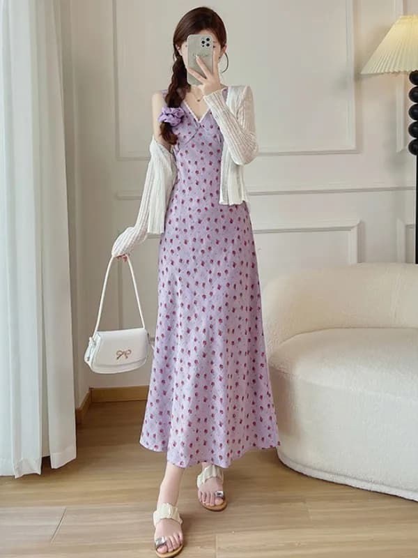 Abito a Pois Stile Francese con Scollo a V Senza Maniche e Gonna a Trapezio per Donna, Abito Casual Estivo 2026 per Vacanze al Mare e Viaggi