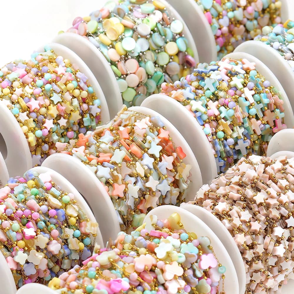 Catena in Acciaio Inossidabile da 1 Metro con Fiori e Stelle, per Creazione di Gioielli Fai-da-Te, Orecchini, Collane e Bracciali
