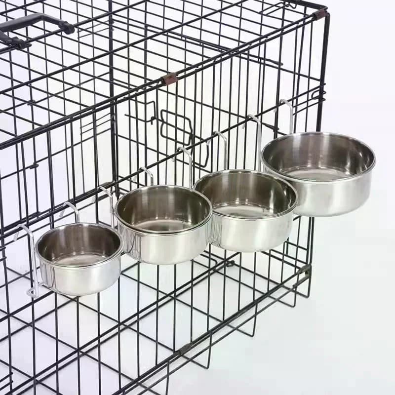 Crate Dog Cat Bowl Stainless Steel Hanging Pet Cage Bowl Food Water Feeder Coop Cup For Cat Puppy Birds Rats