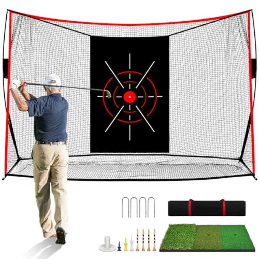 Rete da Golf 10x7ft: Rete per Allenamento Golf con Palline Reali per Pratica in Giardino, Rete Robusta per Allenamento Golfisti con Tappetino per Esterni