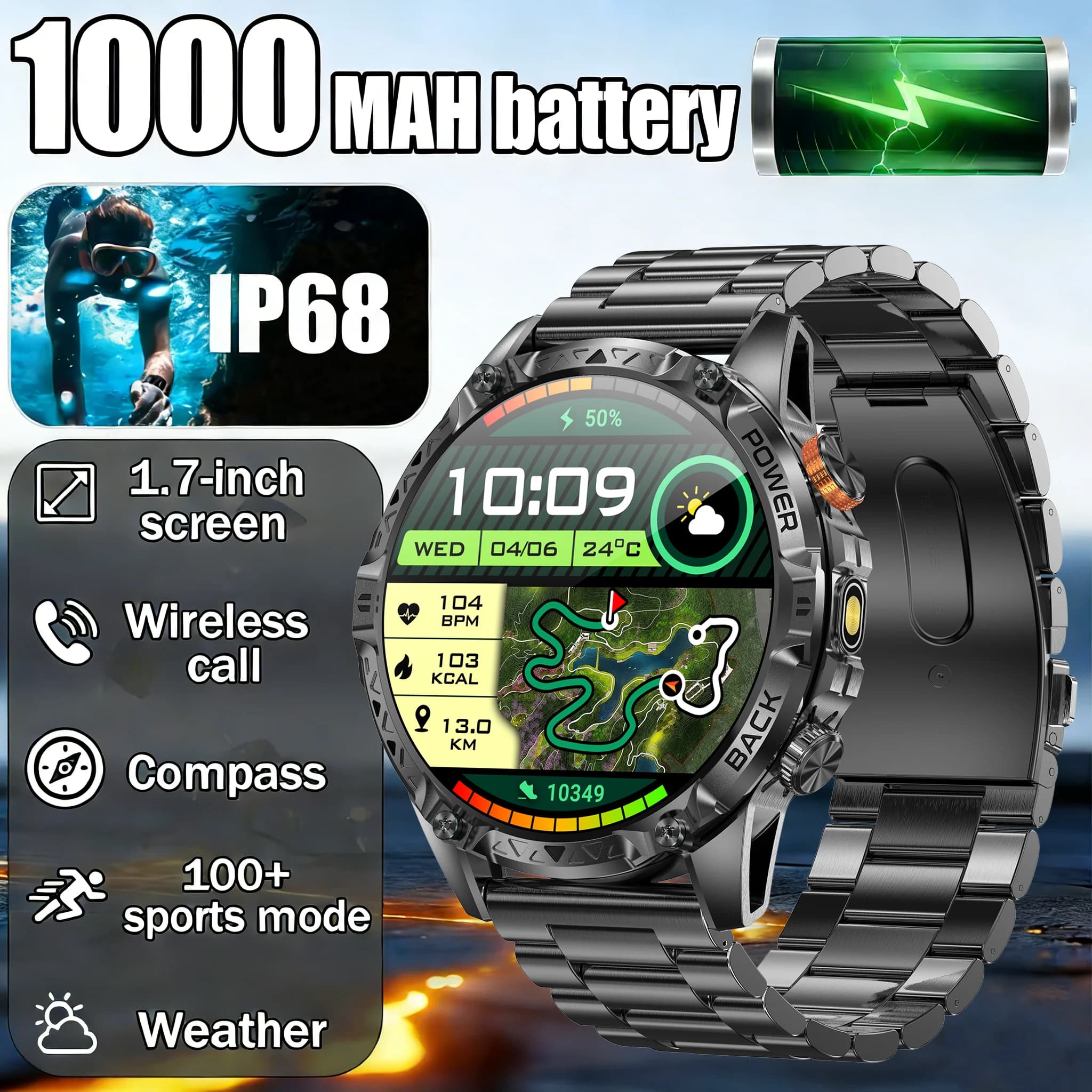 New Smartwatch for Men with Bluetooth Calls, 1000mAh Large Battery, 1.7 Inch Display, Over 100 Sport Modes, Fitness Watch, Music Player, Smartwatch 2026