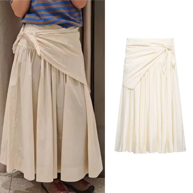 Nuovo Abito da Donna Stile Hot Girl a Vita Alta con Decorazione in Pizzo e Sciarpa, Lunghezza Media, Collezione Primavera 2026