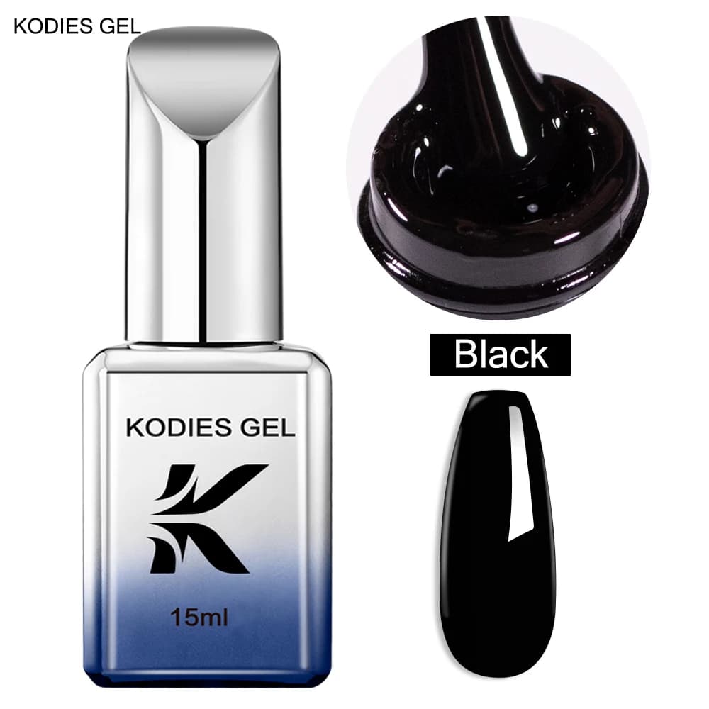 KODIES GEL Smalto per unghie gel nero puro 15ML Semi permanente UV/LED Glitter Shimmer Manicure Esmalte Gel per unghie Lacca Soak Off Lak