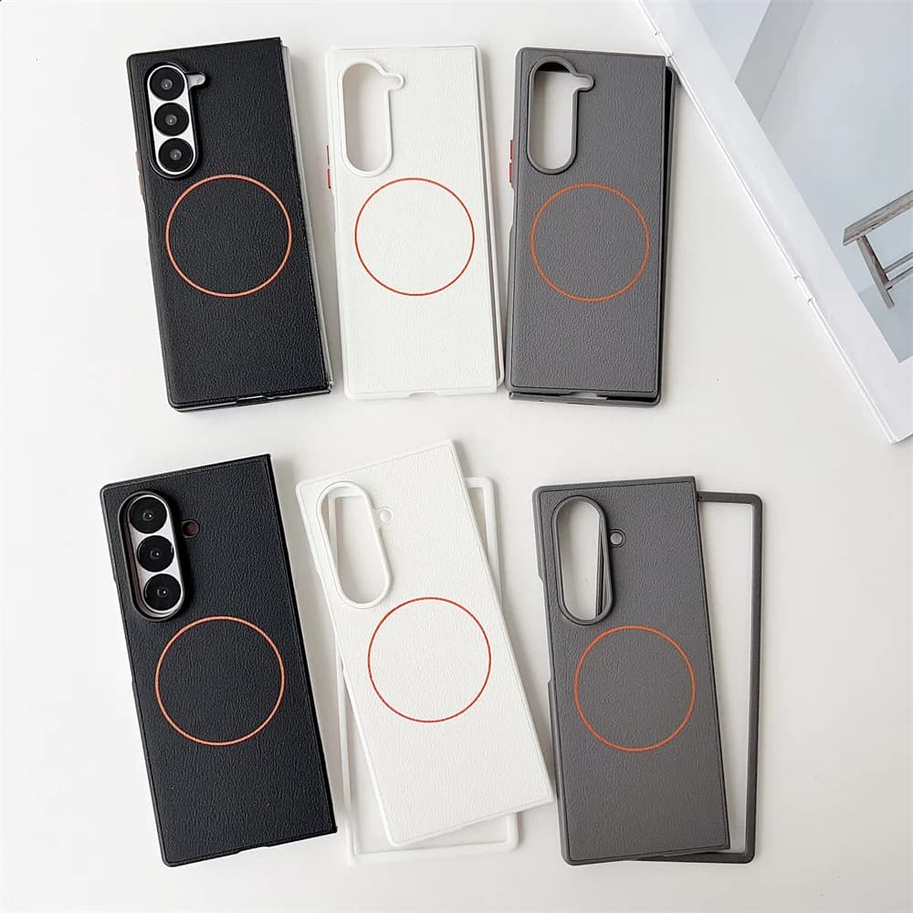 PU Leather For MagSafe Magnetic Phone Case for Samsung Galaxy Z Fold 7 6 5 Fold7 Fold6 Fold5 5G Shockproof Hard Protective Cover