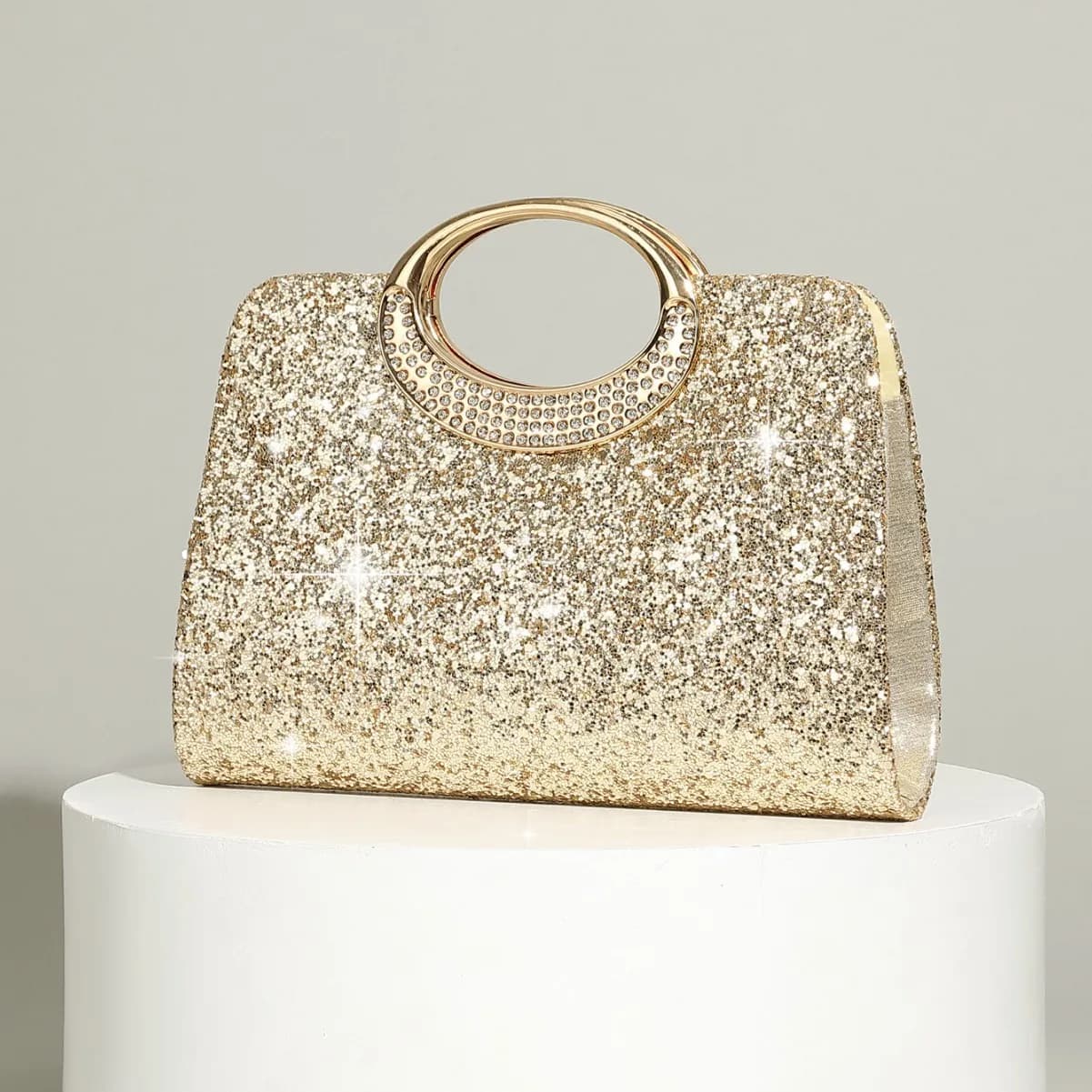 Vintage big ring handbag texture glitter fashion trend handbag women's bag