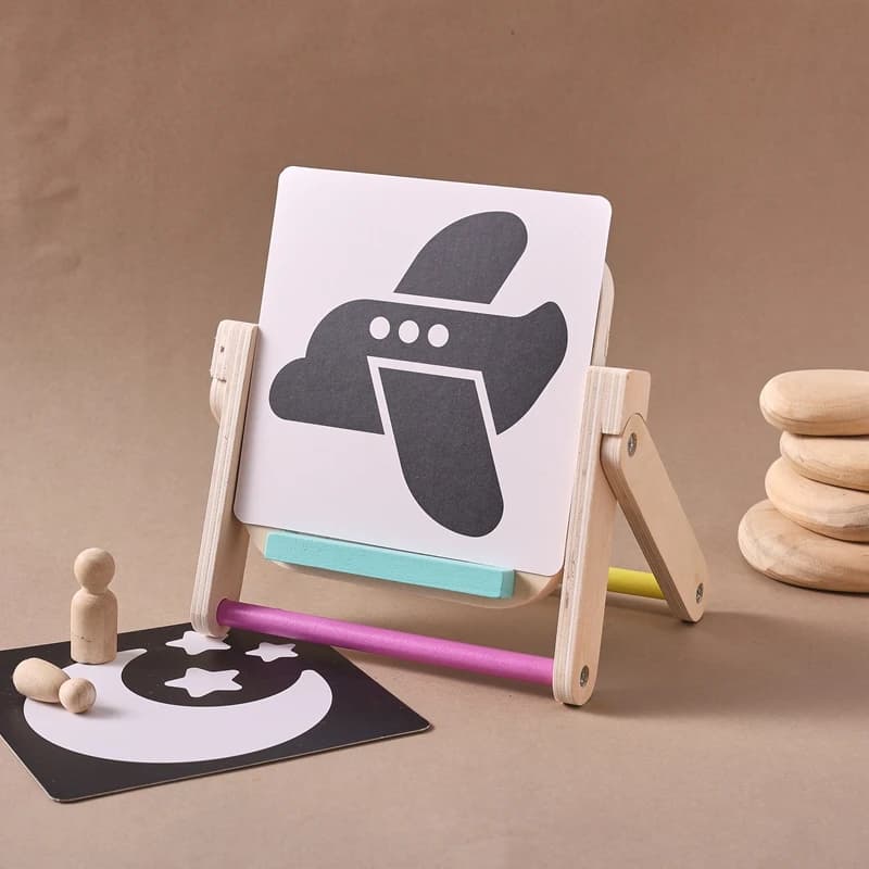 Giocattoli Montessori in legno per bambini Specchio per il tempo della pancia Specchio per neonati Nero Bianco Contrasto Stimolazione visiva Giocattoli per lo sviluppo sensoriale