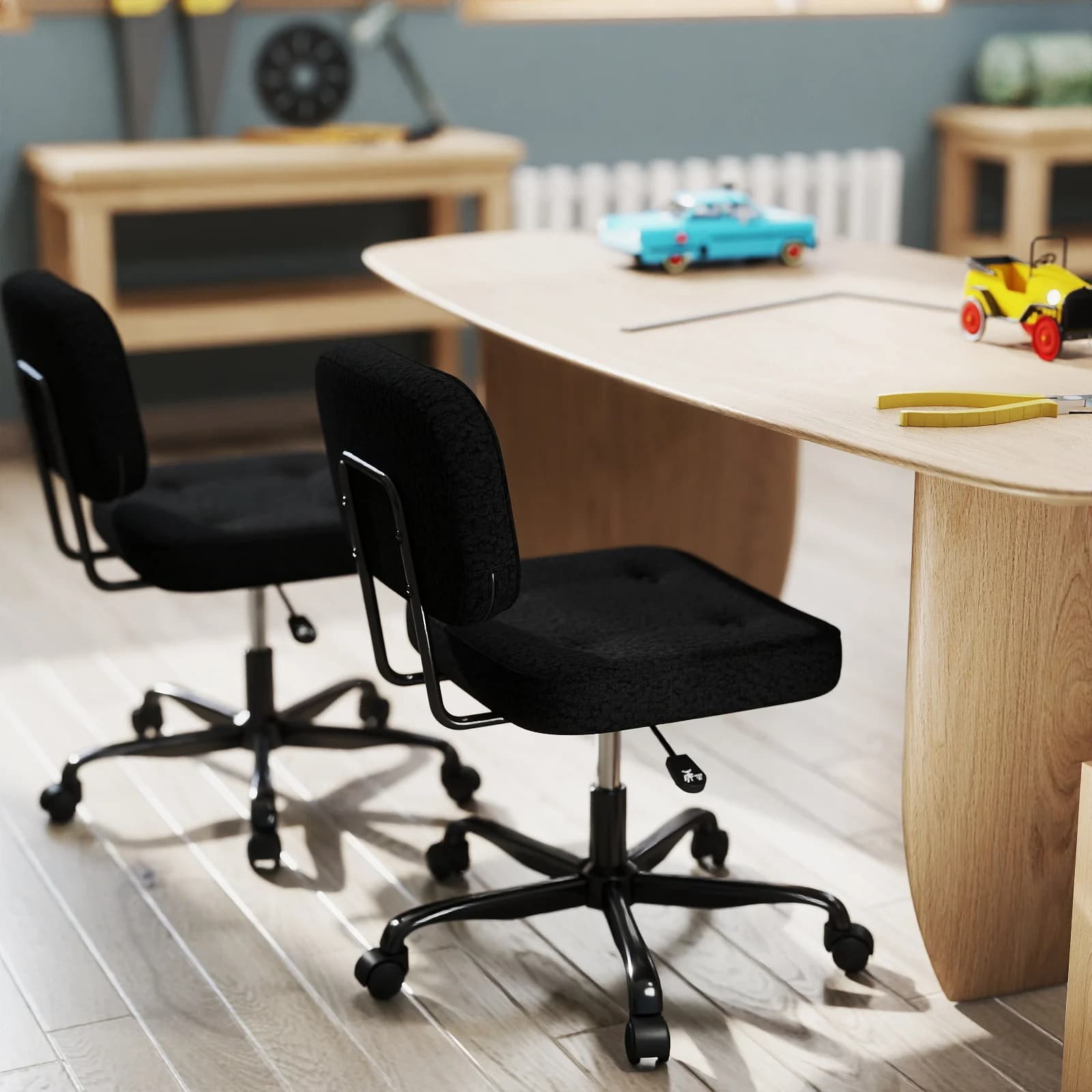 Sedia da ufficio senza braccioli con sedile ampio, sedia da scrivania per computer di casa Cuscino ispessito Vanity imbottito girevole in pelle PU