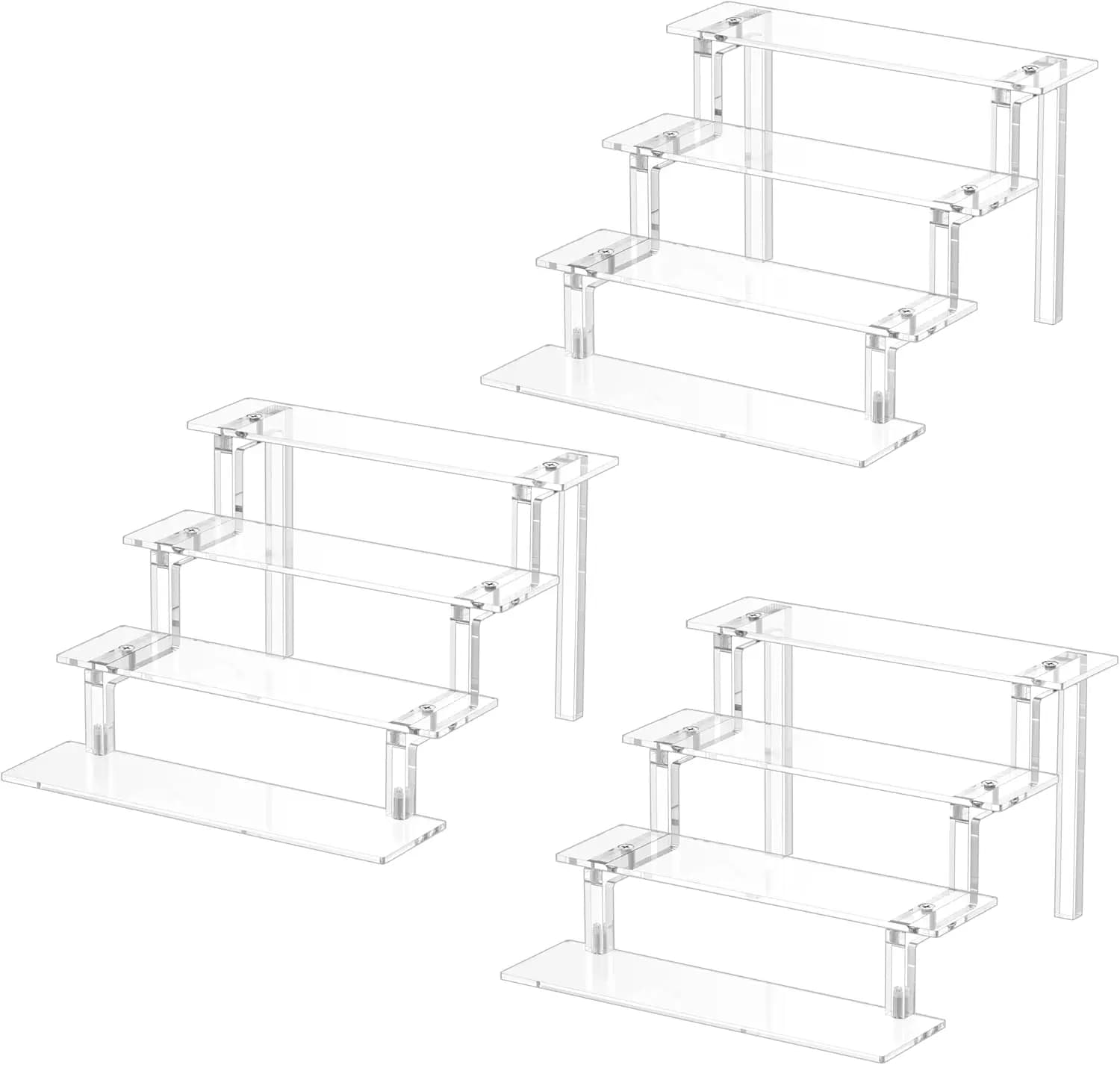 4 level acrylic display for figures, perfumes, cosmetics - Organizer for adjustable shelves, 3 pack