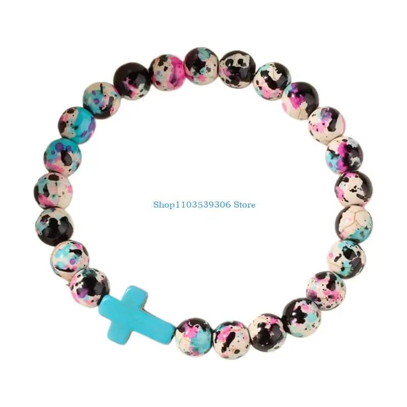Bracciale con croci meditazione ispiratrice 400A, pietra colorata con perline, per donna, fede, ispirazione, regalo