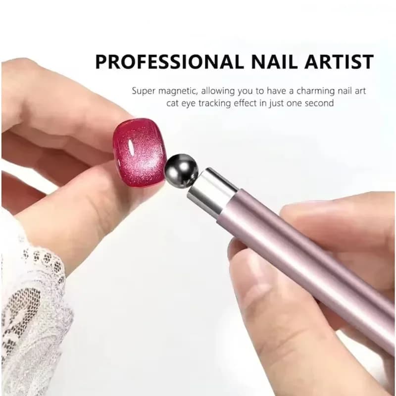 1pcs Nail Art Magnetic Tool Cylindrical Stick with Ball Magnet Manicure Accessory for Glass Bead Effects Fits UV Gel Polish