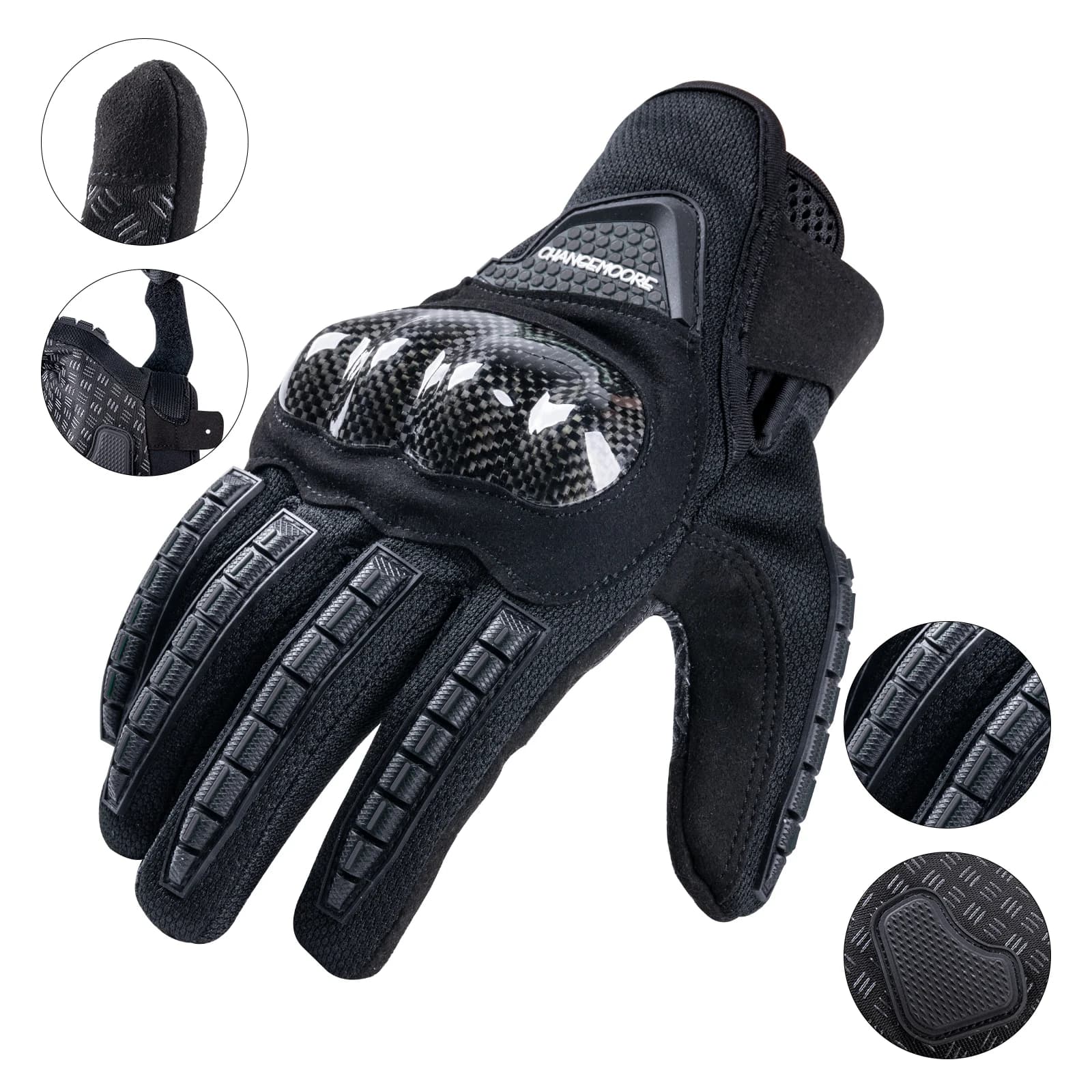 CHANGEMOORE Motorcycle Glove Carbon Fiber Protection Touch Screen Breathable Full Finger Glove for Motocross ATV Off-road Riding